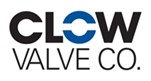 Logo with black bold word CLOW with blue O, over black VALVE CO.