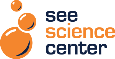 See Science Center logo with three orange balls